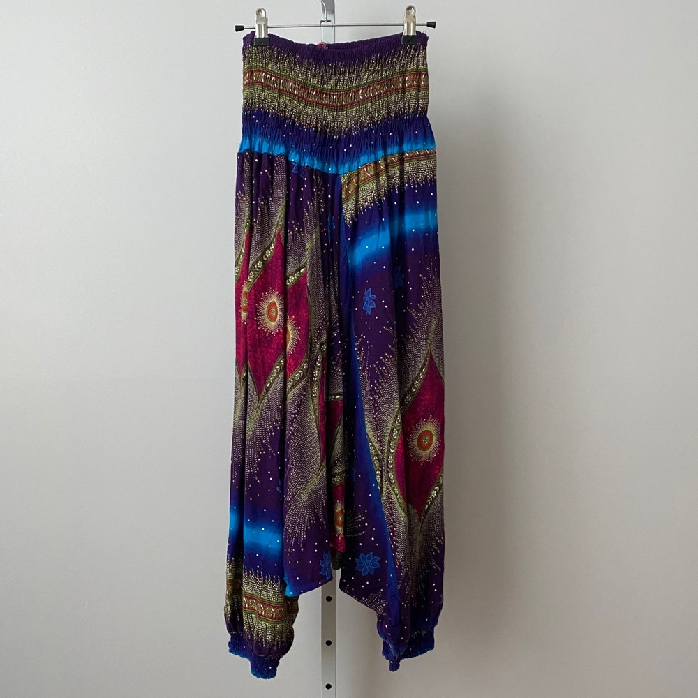Love & Blessings Cotton Boho Beachy Relaxed Harem Pants OS Purple - Picture 5 of 6